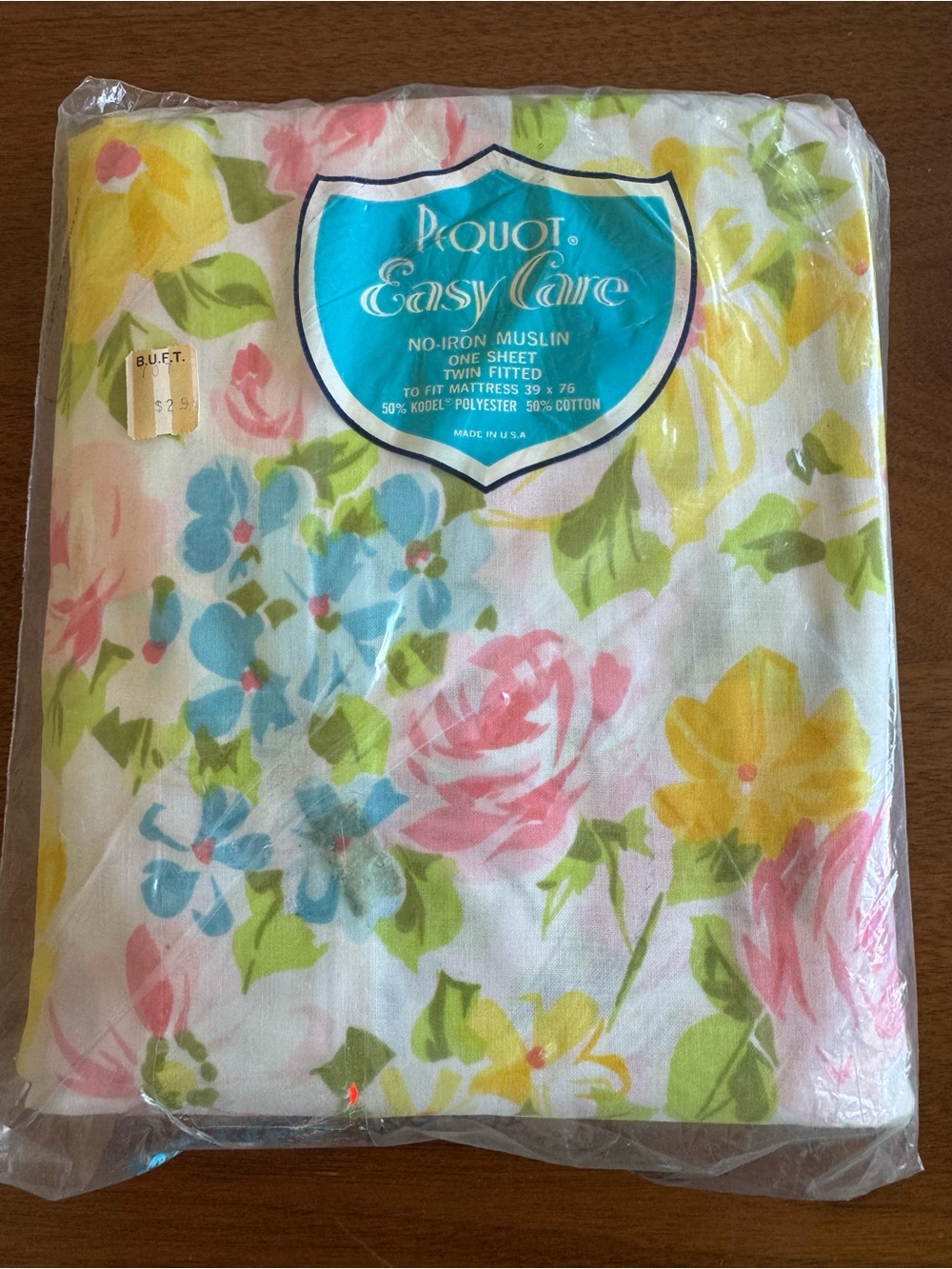 Vintage 70s Pequot Easy Care No Iron Muslin Floral Twin Fitted Sheet NEW